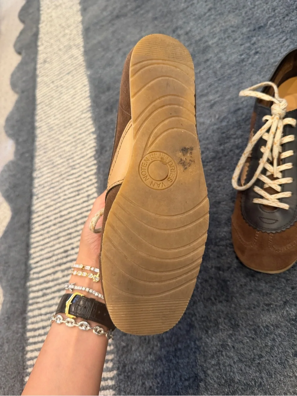 Dries Van Noten Brown Suede Sneakers with Tan and Black Accents